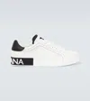 Dolce & Gabbana Portofino Leather Sneakers With Rubberized Logo Shoes In White/black
