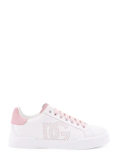 Dolce & Gabbana Portofino Low-top Leather Sneakers With Lateral Monogram In Pink