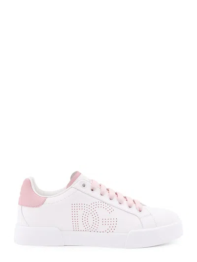 Dolce & Gabbana Portofino Low-top Leather Sneakers With Lateral Monogram In White