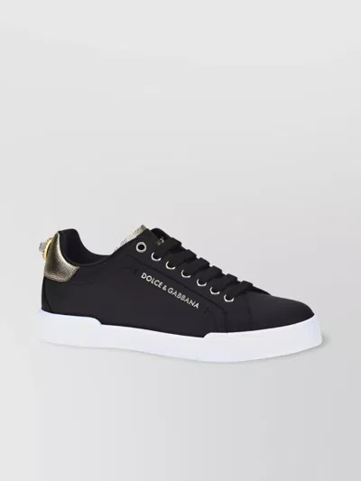 Dolce & Gabbana Portofino Low-top Metallic Logo Sneakers In Black