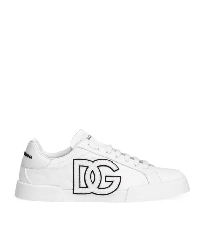 Dolce & Gabbana Portofino Light Strobel Sneakers In Canvas And Calfskin In White