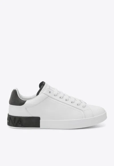 Dolce & Gabbana Portifano Panelled Leather Sneakers In White