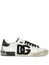 Dolce & Gabbana Portofino Distressed Leather Sneakers In White