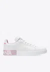 Dolce & Gabbana Portofino White And Pink Low Top Sneakers With Logo In Leather Woman In White