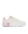 Dolce & Gabbana Portofino White And Pink Low Top Sneakers With Logo In Leather Woman In White