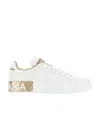 Dolce & Gabbana Portofino White And Gold Low Top Sneakers With Logo In Leather Woman In White