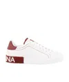 Dolce & Gabbana 'portofino' White And Red Low Top Sneakers With Logo Patch In White