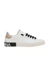Dolce & Gabbana 'new Portofino' White Low Top Sneakers With Metallic Heel Tab And Logo Patch In Leather Woman In White