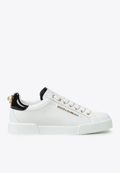 DOLCE & GABBANA PORTOFINO LOW-TOP SNEAKERS WITH BRANDED PEARL