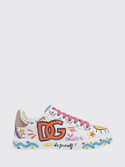 Dolce & Gabbana Portofino Low-top Sneakers In Calfskin With Dg Monogram Print In Multi