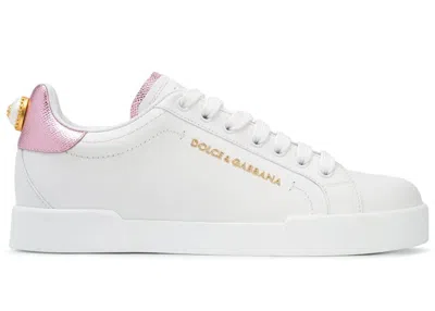Pre-owned Dolce & Gabbana Portofino Metallic Pearl (women's) Sneakers In White/pink In Multi
