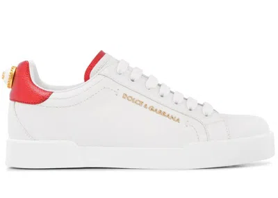 Pre-owned Dolce & Gabbana Portofino Metallic Pearl (women's) Sneakers In White/red In Multi