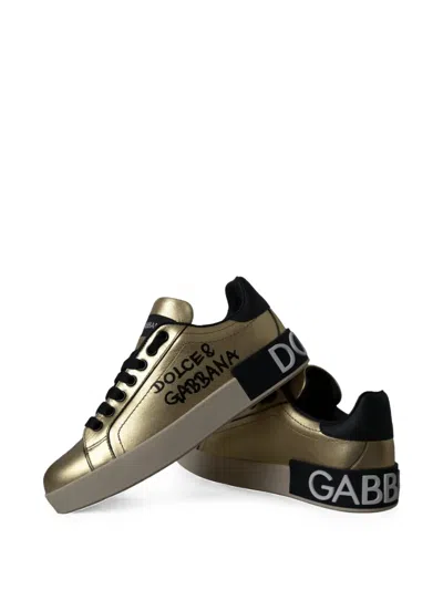 Dolce & Gabbana Portofino Metallic Sneakers In Gold