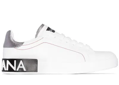 Pre-owned Dolce & Gabbana Portofino Metallic (women's) Sneakers In White/black/grey