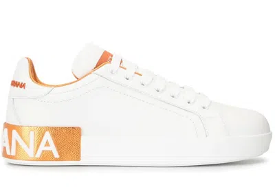 Pre-owned Dolce & Gabbana Portofino Metallic (women's) Sneakers In White/bronze In Multi