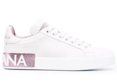 Pre-owned Dolce & Gabbana Portofino Metallic (women's) Sneakers In White/pink