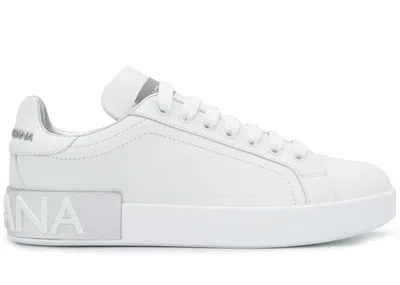 Pre-owned Dolce & Gabbana Portofino Metallic (women's) Sneakers In White/silver In Multi