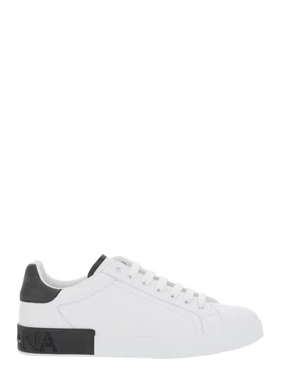 Dolce & Gabbana Portifano Panelled Leather Sneakers In White