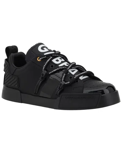 Dolce & Gabbana Black Calfskin And Patent Leather Portifino Sneakers