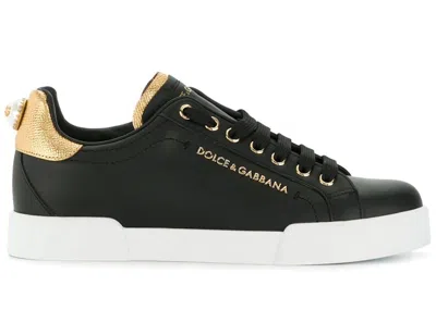 Pre-owned Dolce & Gabbana Portofino Pearl (women's) Sneakers In Black/gold