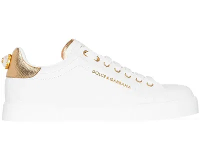 Pre-owned Dolce & Gabbana Portofino Pearl (women's) Sneakers In White/gold In Multi