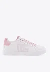 Dolce & Gabbana Portofino Low-top Leather Sneakers With Lateral Monogram In Pink