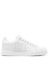 Dolce & Gabbana Women Portofino Low-top Leather Sneakers With Lateral Monogram In White
