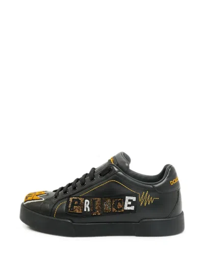 Pre-owned Dolce & Gabbana Portofino Prince Lace-up Sneakers In Black