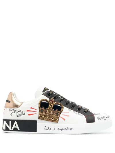 Dolce & Gabbana Men Portofino Print Sneakers In White
