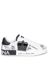 Dolce & Gabbana White Low Top Sneakers With Logo Patch On The Tongue And All-over Print In White