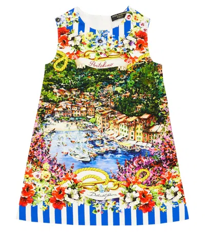 Dolce & Gabbana Kids' Portofino Printed Cotton-blend Dress In Multicoloured