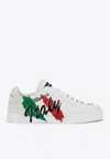 Dolce & Gabbana Portofino Printed Leather Sneakers In White