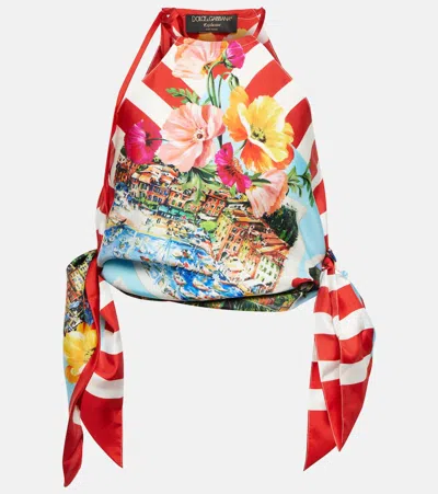 Dolce & Gabbana Portofino Printed Silk Crop Top In Multicoloured