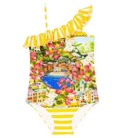 Dolce & Gabbana Kids' Portofino Printed Swimsuit In Multicoloured