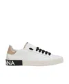 Dolce & Gabbana 'new Portofino' White Low Top Sneakers With Metallic Heel Tab And Logo Patch In Leather Woman In White