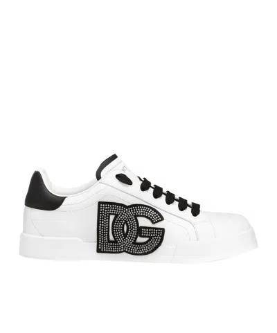 DOLCE & GABBANA PORTOFINO RHINESTONE-EMBELLISHED LOGO SNEAKERS