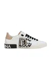 Dolce & Gabbana Portofino Vintage Leather Sneakers With Rhinestone Dg In White