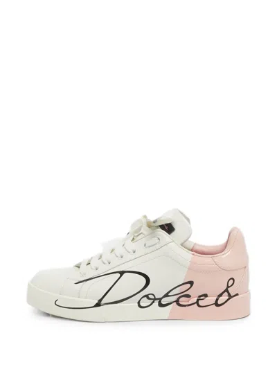 Pre-owned Dolce & Gabbana Portofino Script Low-top Sneakers In White
