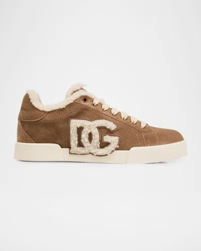 Dolce & Gabbana Portofino Shearling-lined Low-top Suede Sneakers