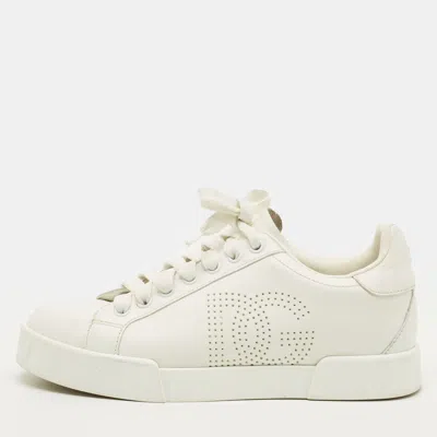 Pre-owned Dolce & Gabbana Portofino Size 35 White Leather Lace Up Sneakers