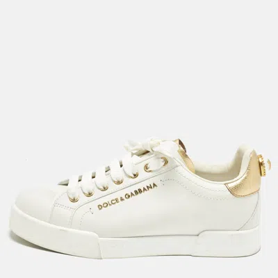 Pre-owned Dolce & Gabbana Portofino Size 36.5 White Leather Low Top Sneakers