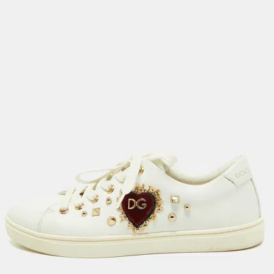 Pre-owned Dolce & Gabbana Portofino Size 37.5 White Leather Low Top Sneakers