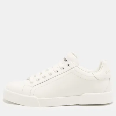 Pre-owned Dolce & Gabbana Portofino Size 40 White Leather Lace Up Sneakers