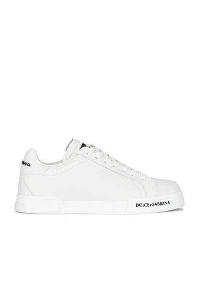 Dolce & Gabbana Portofino' White Low Top Sneakers With Contrasting Logo Detail In Leather