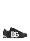Dolce & Gabbana Portofino Sneakers In Black Calf Leather With White Logo In Black