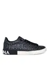 Dolce & Gabbana Leather And Fabric Low-top Sneakers With All-over Motif In Gris