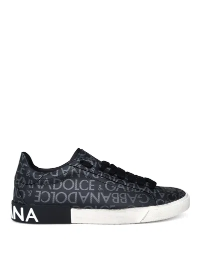 DOLCE & GABBANA PORTOFINO SNEAKER IN BLACK LEATHER