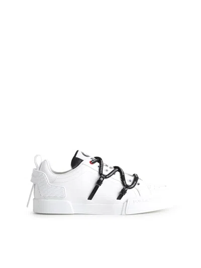 Dolce & Gabbana Portofino Sneaker In Calfskin And Patent Leather In White