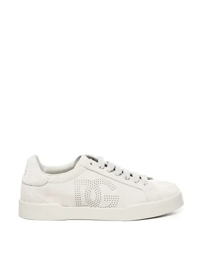 Dolce & Gabbana Calfskin Strobel Portofino Light Sneakers In Neutral