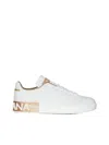 Dolce & Gabbana Portofino White And Gold Low Top Sneakers With Logo In Leather Woman In White